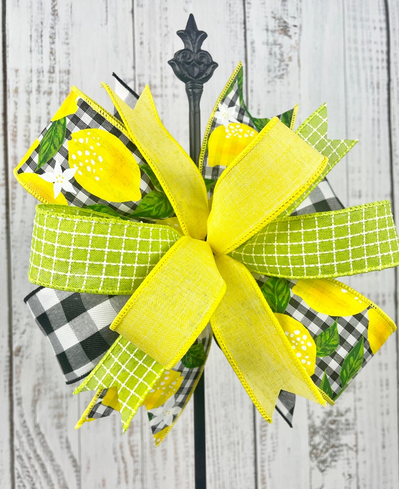 Lemon wreath bow, lemon decor, summer door hanger bow, wreath embellishment, wreath attachment, lantern bow, summer home decor, tiered tray image 6