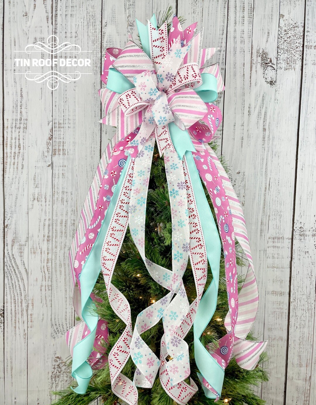 Christmas Tree Topper, Candy Tree Topper, Christmas Bow, Candy Theme