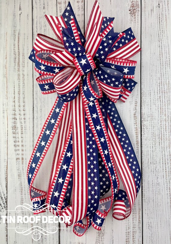 Patriotic Bow 4th of July Bow July 4th Decoration Memorial Etsy
