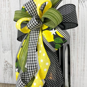 Lemon bow, lemon wreath bow, yellow and black bow, summer wreath bow, summer lantern bow, lemon door hanger bow, summer decor, lemon decor image 6