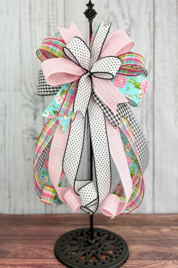 Easter wreath bow everyday lantern bow Easter lantern bow home festive bow everyday wreath bow Christmas bow black and hot pink bow