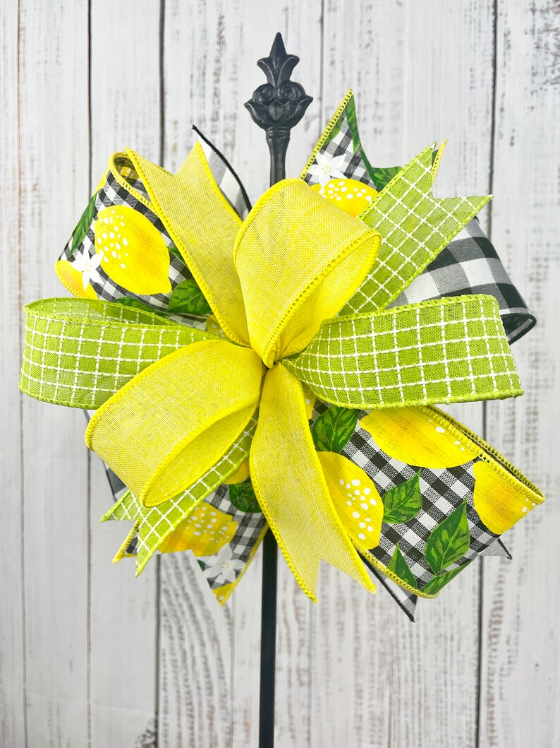 Lemon wreath bow, lemon decor, summer door hanger bow, wreath embellishment, wreath attachment, lantern bow, summer home decor, tiered tray image 5