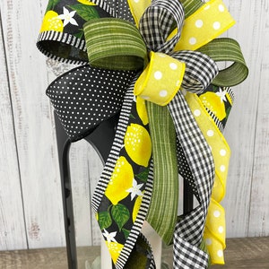 Lemon bow, lemon wreath bow, yellow and black bow, summer wreath bow, summer lantern bow, lemon door hanger bow, summer decor, lemon decor image 7