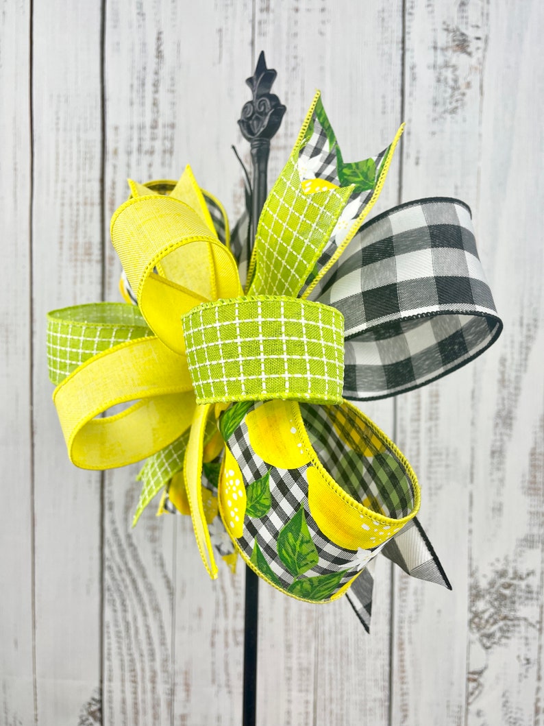 Lemon wreath bow, lemon decor, summer door hanger bow, wreath embellishment, wreath attachment, lantern bow, summer home decor, tiered tray image 2