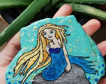 Hand painted stone nymph ~ sea goddess ~ mermaid