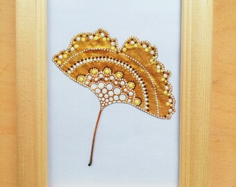 Hand painted gingko leaf with wooden frame