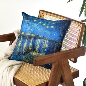 Van Gogh Throw pillow cover with Starry Night Over the Rhône | Classical minimalist art room | 14x14&quot; | 18x18&quot;