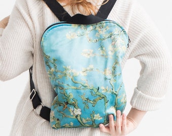 Handmade backpack soft canvas | Almond Blossoms