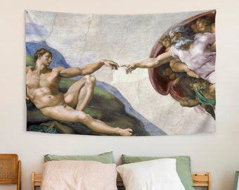 The Creation of Adam  wall hanging | Michelangelo High Renaissance Tapestry | Bohemian decor | Recycled fabric