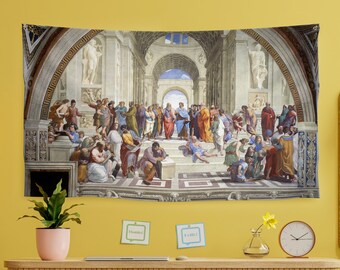 School of Athens fresco wall hanging | Raphael High Renaissance Tapestry | Recycled fabric