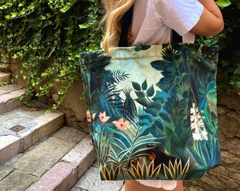 Tropical print art canvas Tote bag | shopper with zipper and pocket | Multiple sizes | vacation plane luggage