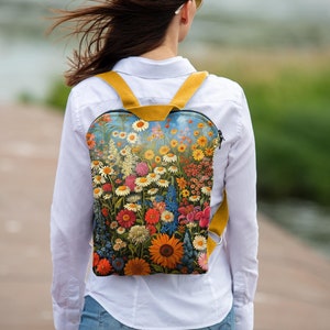 Sac à dos fleuri pour femme | Champ de fleurs | Vacances d'été | Accessoires uniques