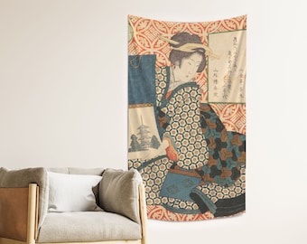Art mural japonais Geisha Tapisserie | Décoration wabi-sabi | Japon Art traditionnel | Tissu recyclé