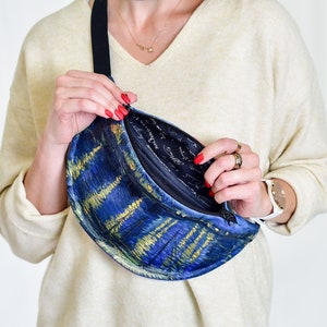 Sac de hanche Van Gogh, sac de ceinture en velours doux, sac de taille Nuit étoilée sur le Rhône, sac banane bleu, sac banane d'été, pochette à bandoulière de voyage