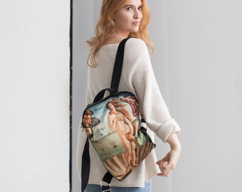 Velvet boho backpack for women | The Birth of Venus Sandro Botticelli | Unique art accessories gifts