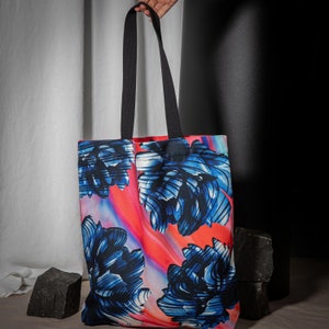 Dark floral art canvas Tote bag with designer print | Multiple designs | Marbled blossom | with pocket and zipper | durable reusable eco bag