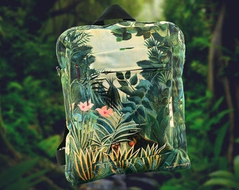 Aesthetic green backpack | Jungle by Henri Rousseau | Boho accessories and gifts