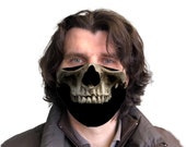 Face mask with half skull face teeth in black print, face mask with tooth