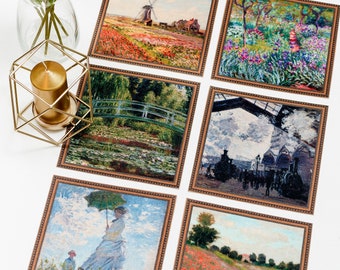 Claude Monet fabric placemats | Cottagecore decor |Table mat set 6 pcs | Table runner coaster set | Water Lilies | Poppy Field
