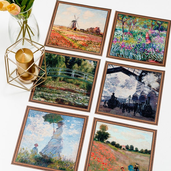 Claude Monet fabric placemats | Cottagecore decor |Table mat set 6 pcs | Table runner coaster set | Water Lilies | Poppy Field