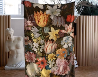 Still life Floral cuddle blanket | Ultra-thick soft fleece | Gift for her | Home decor art gifts and ideas
