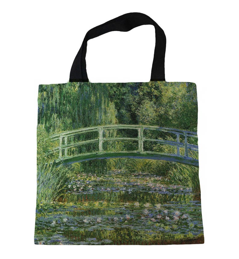 Water Lilies and Japanese Bridge Handmade handbags market bag shopping bag reusable bag,handmade bags tote canvas bag grocery bags