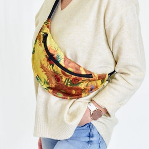 Sac de hanche Van Gogh, sac de ceinture en velours doux, sac de taille tournesols, sac banane floral, sac banane d'été, pochette à bandoulière de voyage
