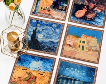 Fabric Vincent van Gogh Square placemat set of 6 Famous paintings