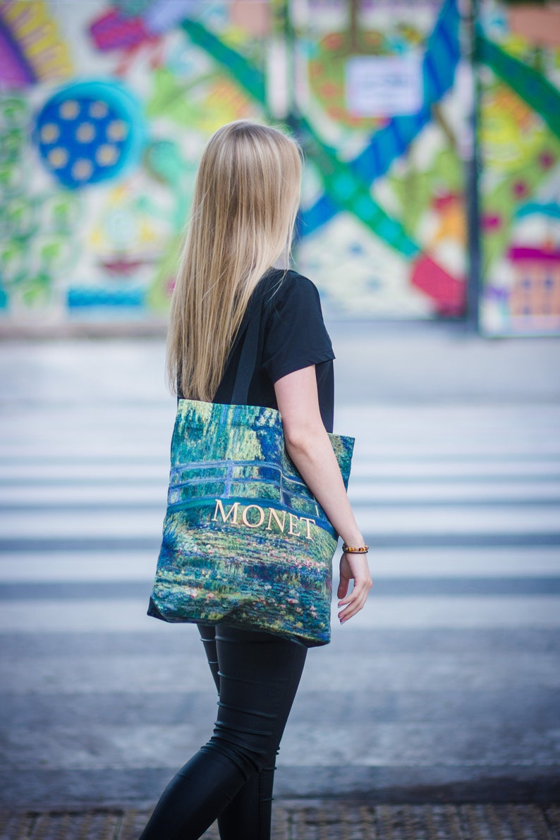 Water Lilies and Japanese Bridge Handmade handbags market bag shopping bag reusable bag,handmade bags tote canvas bag grocery bags
