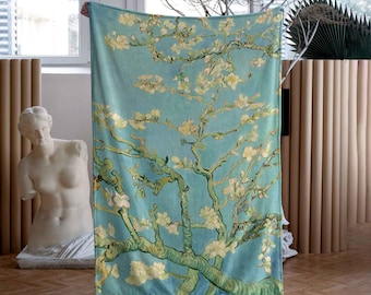 Van Gogh Almond Blossoms Blanket | Floral Plush Throw | Soft Home decor | Matching Pillow | Cozy Fleece | Art Gift Ideas for Her