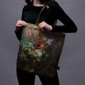 Sac cabas inspiré des natures mortes florales | Peinture hollandaise Van Os, fermeture éclair
