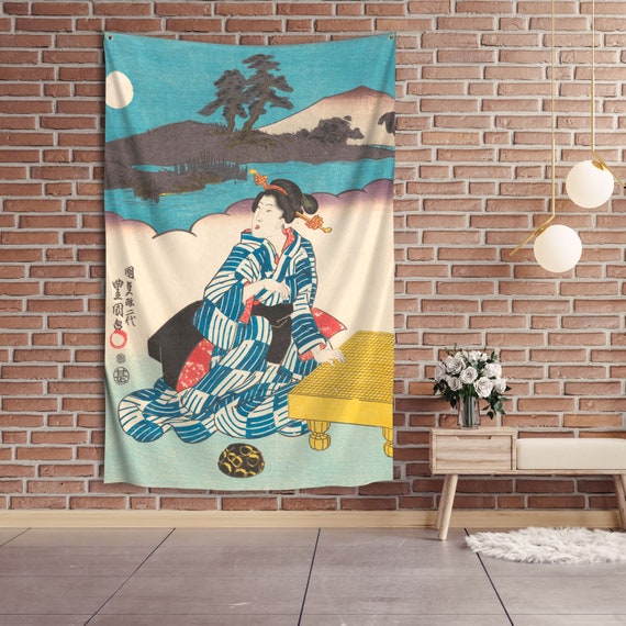 Tapisserie Une Geisha Japonaise Se Promène Au Bord Du Ruisseau Tapestry