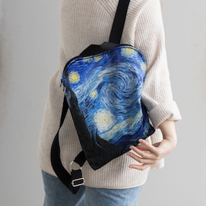 Soft velvet backpack The Starry Night | Vincent van Gogh | Unique accessory gifts