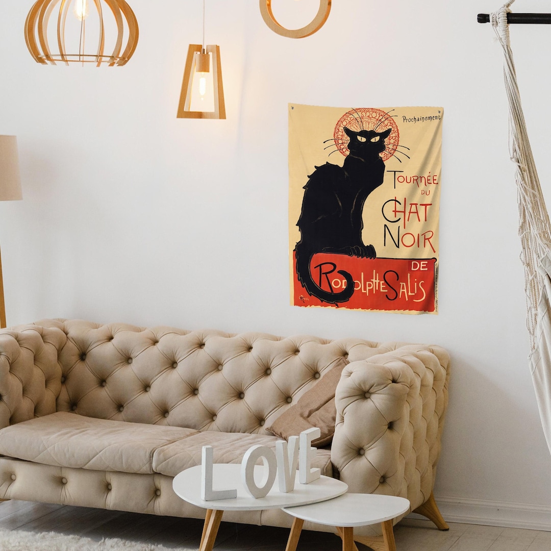 French Black Cat Poster Wall Art Tapestry Tournée Du Chat Etsy