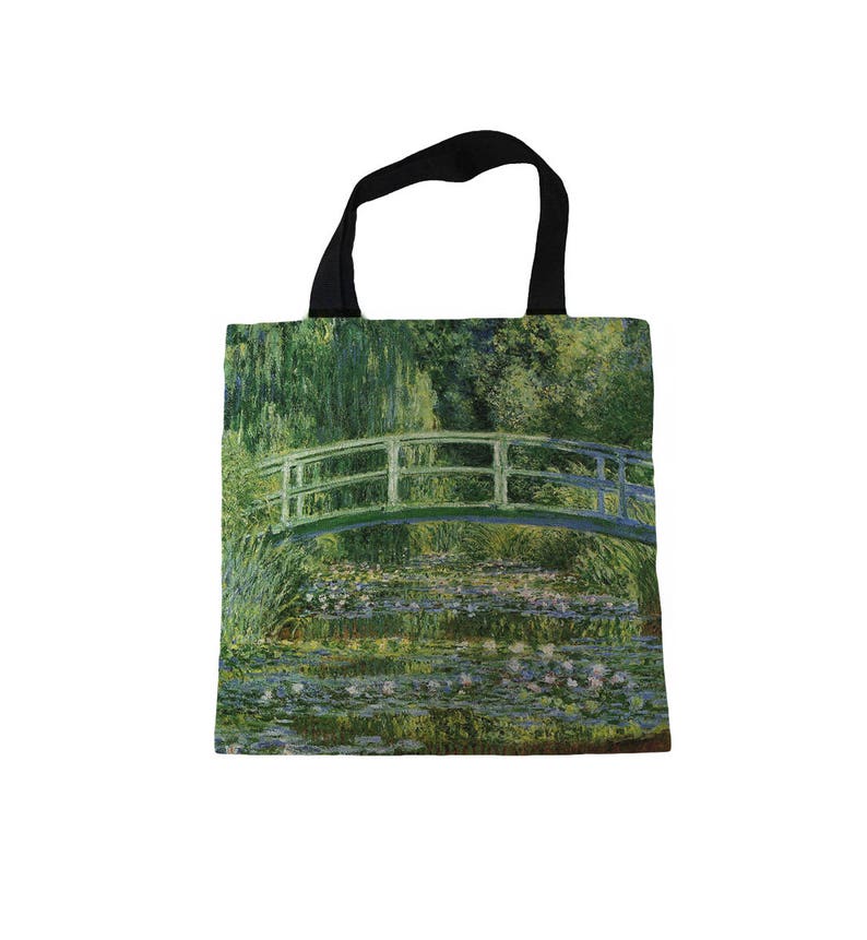 Water Lilies and Japanese Bridge Handmade handbags market bag shopping bag reusable bag,handmade bags tote canvas bag grocery bags