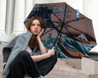 Art Umbrella Hokusai The Great Wave | Painting printed inside canopy | Automatic folding umbrella, Japanese art gift