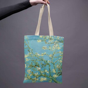 Bolsa tote floral | Estampa de Amendoeiras em Flor de Van Gogh | Com zíper e bolso | Presentes exclusivos com temática artística