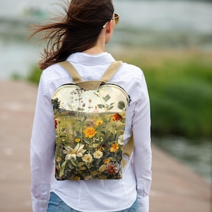 Sac à dos pour femmes de tous les jours | Fleur nostalgie | Cadeaux de voyage | Accessoires uniques