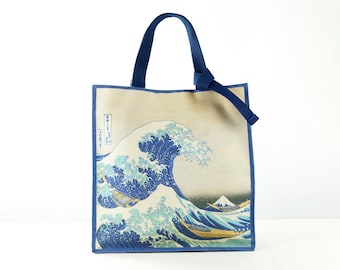 Canvas shoulder bag with Kanagawa Wave | Hokusai tote bag | Traditional japanese art | Ukiyo-e woodblock print | Unique book purse