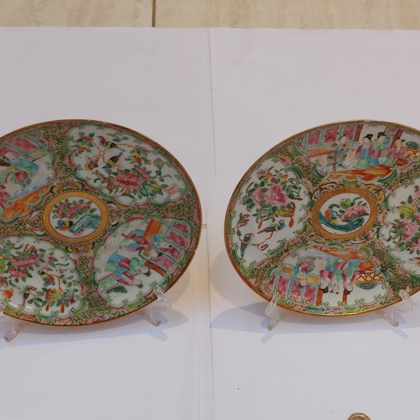 Pair of chinese famille rose plates  -  19th century