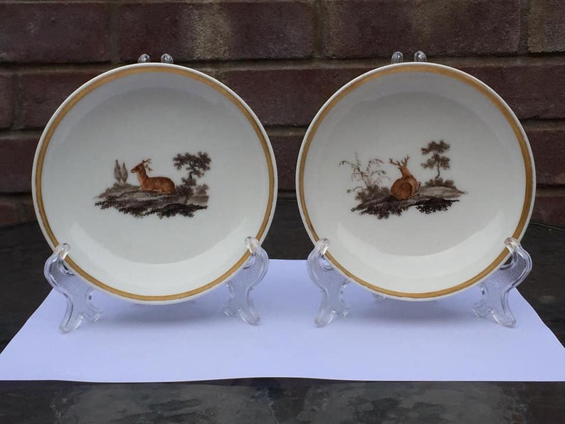 A pair of 19 Century german porcelain deer plates