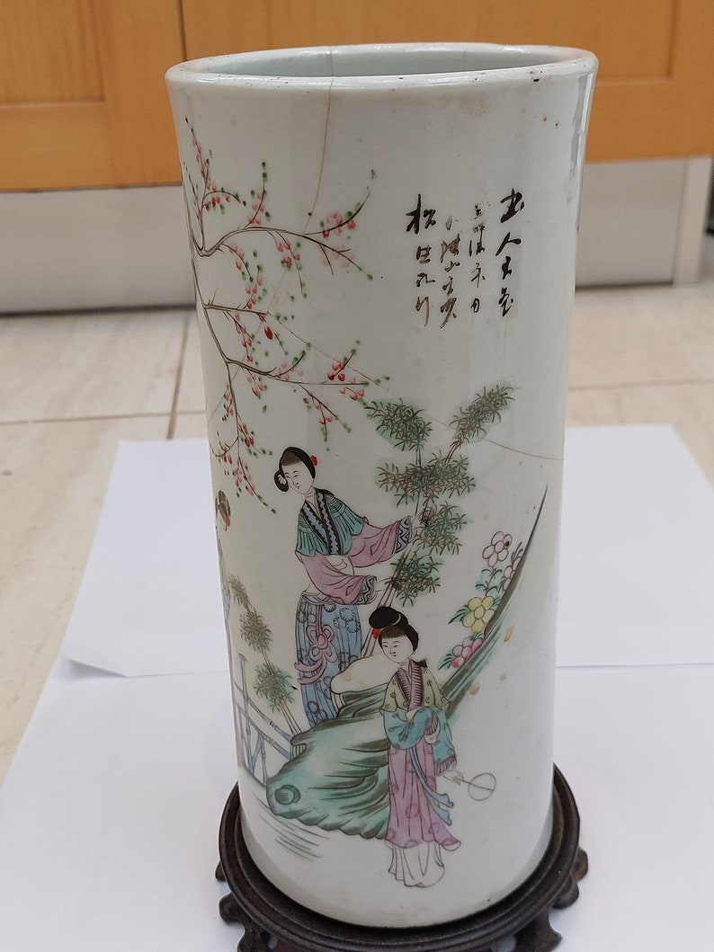 Antique Chinese Vase With Garden Scene Etsy