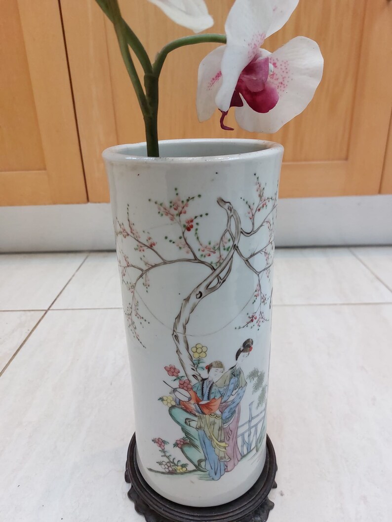 Antique Chinese Vase With Garden Scene Etsy