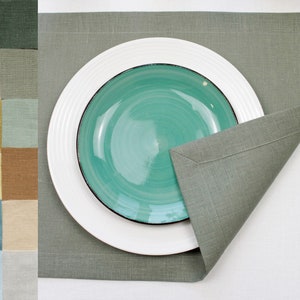 Placemats set of 4,6,8,10,12 Sage green linen modern placemat, Fall forest green fabric placemats, Custom cloth placemats for wedding