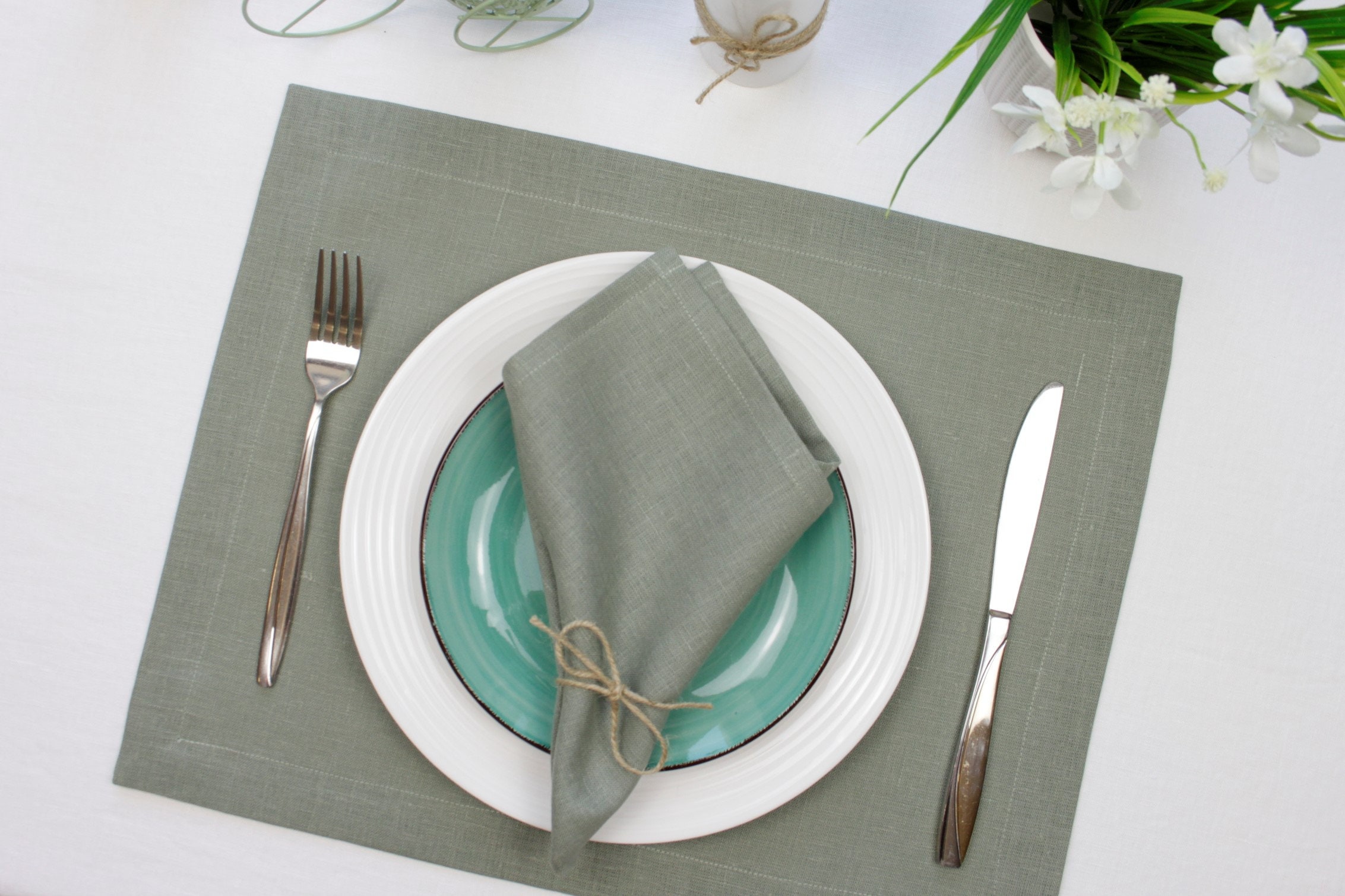 Sage green placemats set of 6 Christmas custom modern linen Etsy