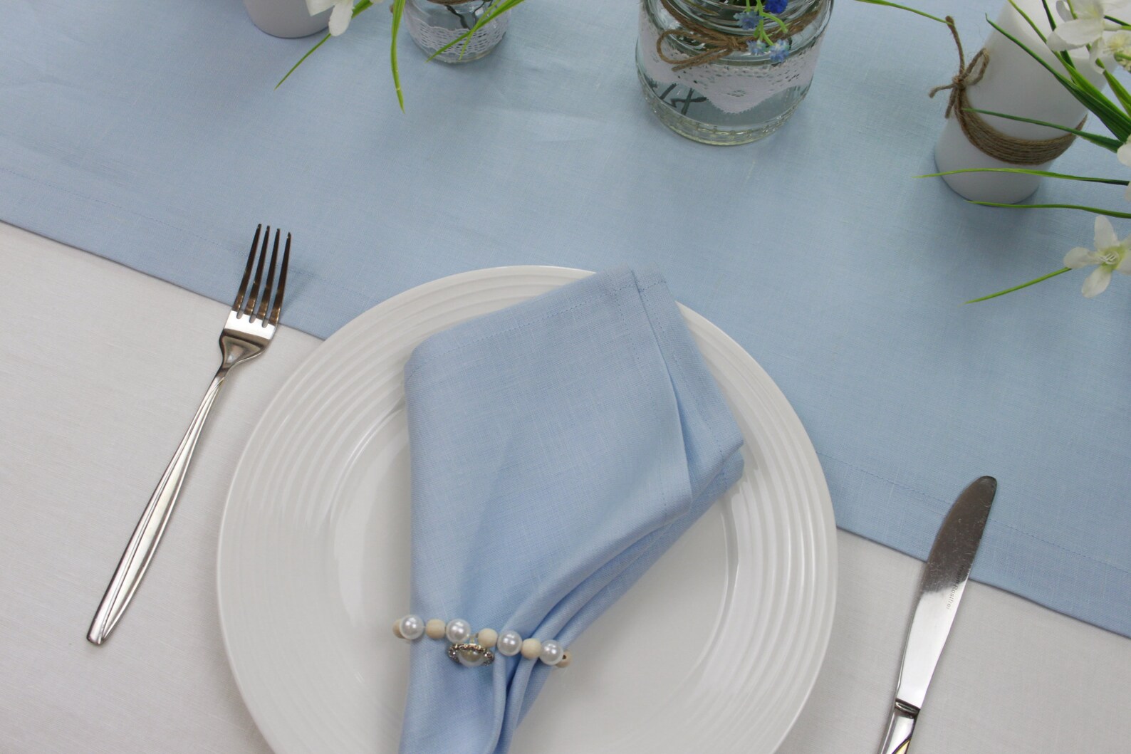Custom Dusty Blue Table Runner Farmhouse Linen Table Runner Etsy