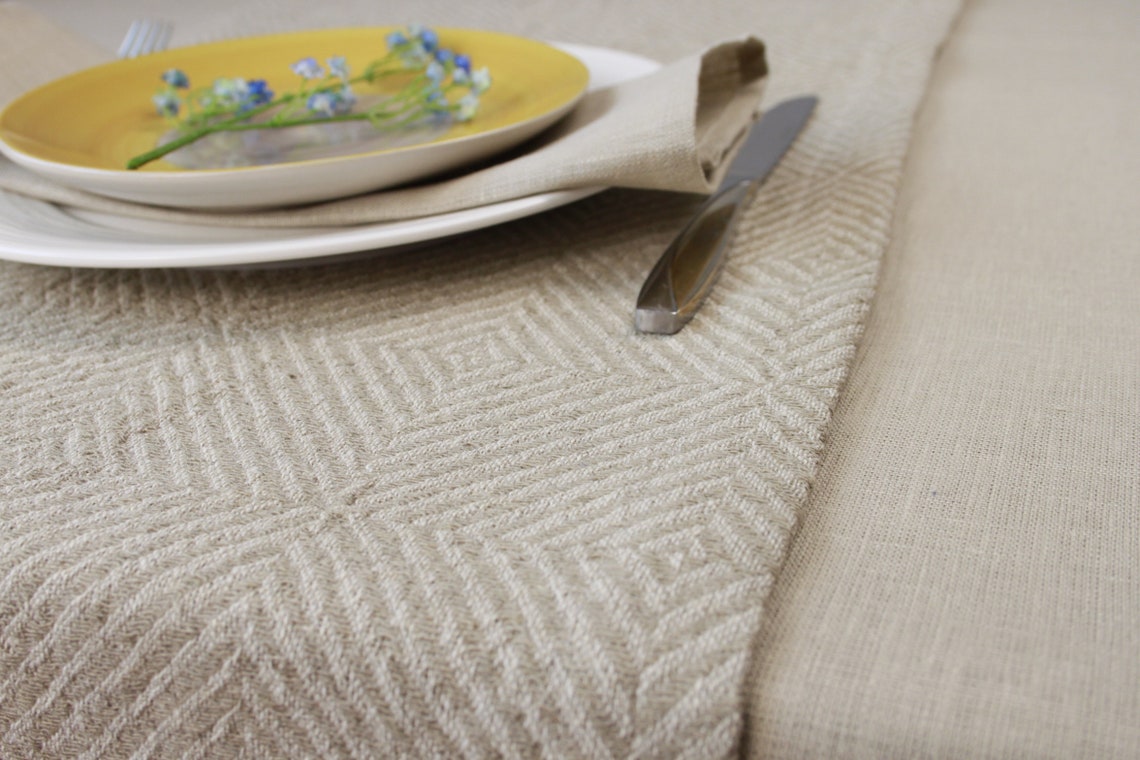 Beige table runner pattern Tan linen table runner 72 inch Etsy