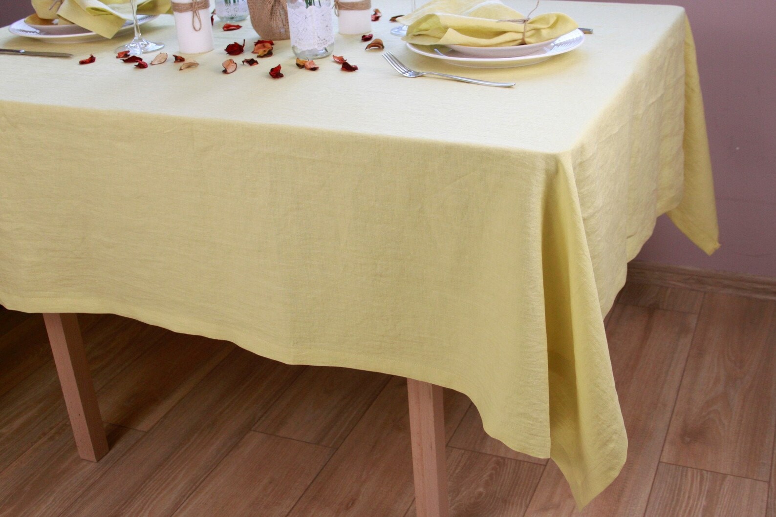Rectangle yellow linen tablecloth Custom square organic fall Etsy