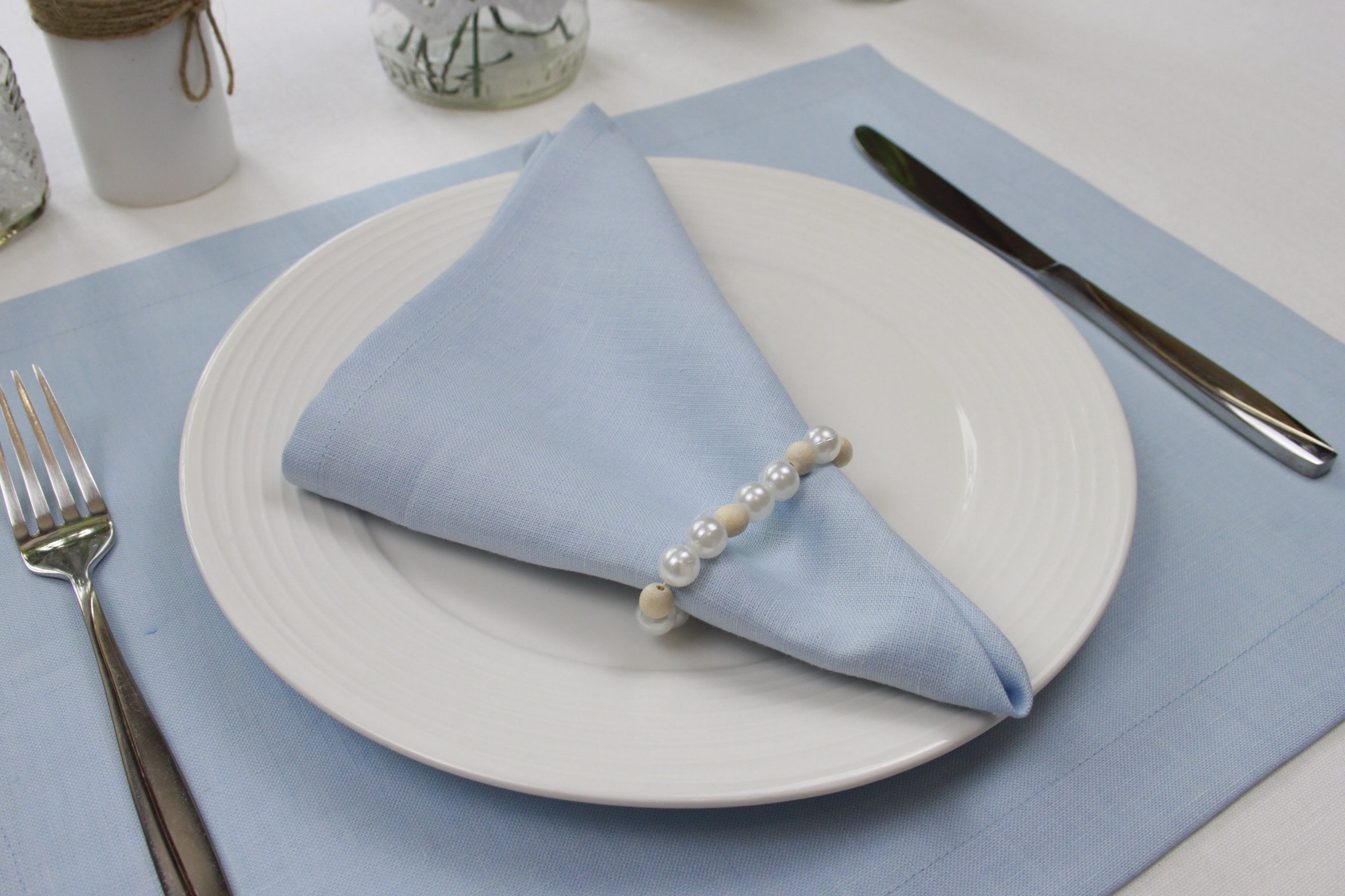 Dusty blue linen napkins Cloth napkins set Custom cocktail Etsy