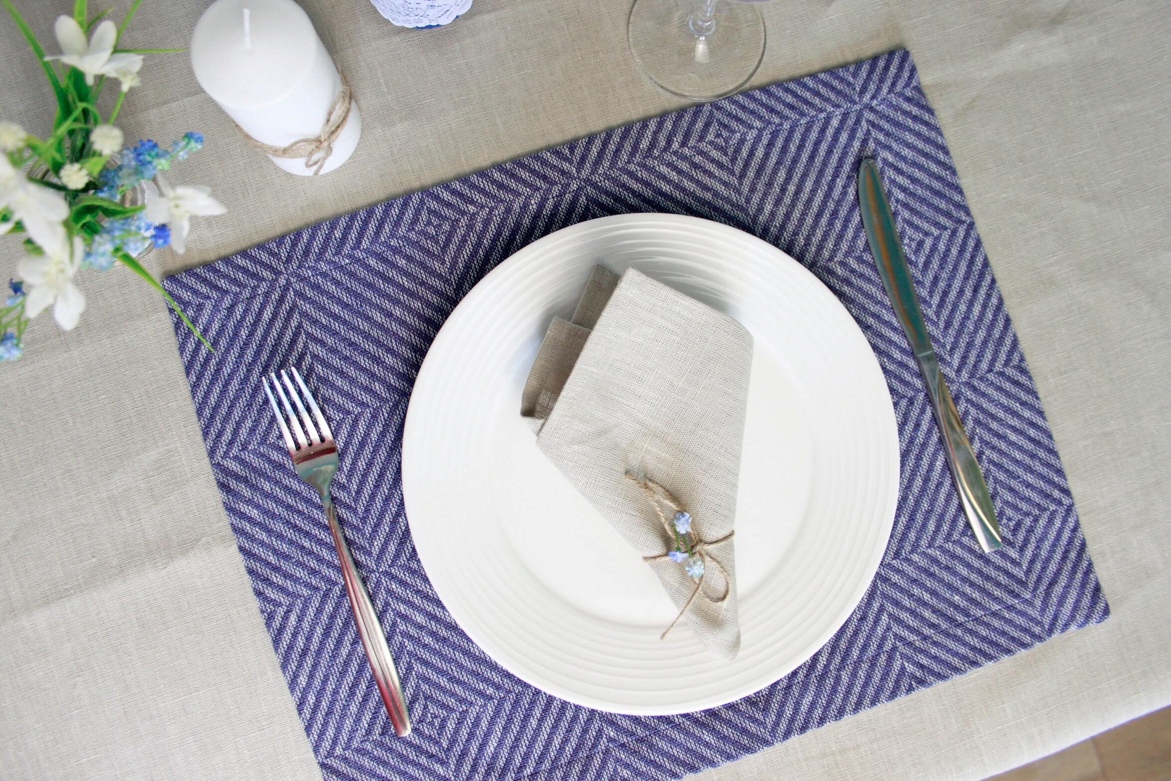 Modern abstract blue placemat Cloth striped navy placemats Placemats